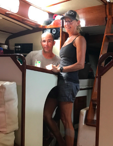 Captain John and Jennifer aboard Sailing Vessel First Light.