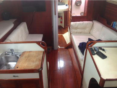 Interior salon to bow for Sailing Vessel First Light.