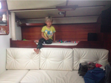 My son Wilson playing in the pilot berth on Sailing Vessel First Light.