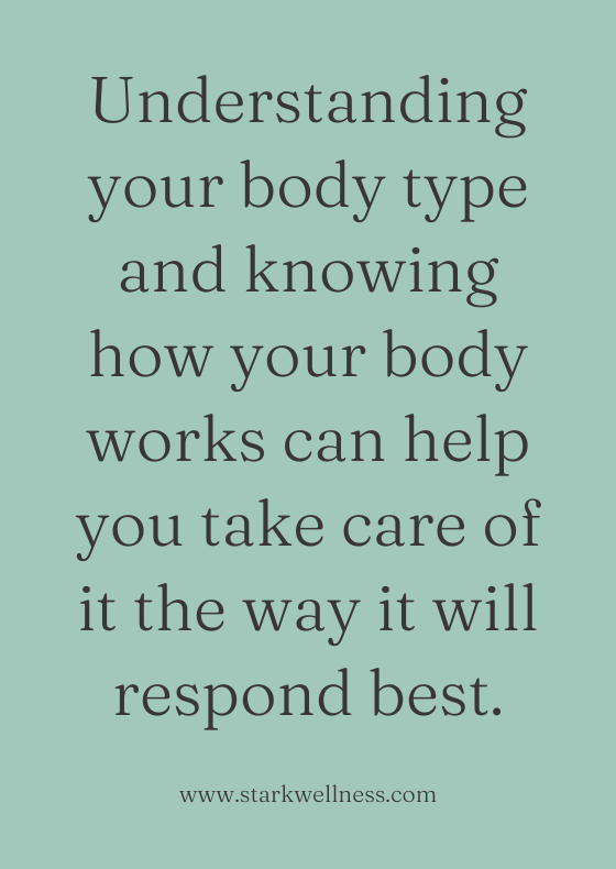 Turquoise background - "Understanding your body type and knowing ow your body works can help you take care of it the way it will respond to best". --www.starkwellness.com