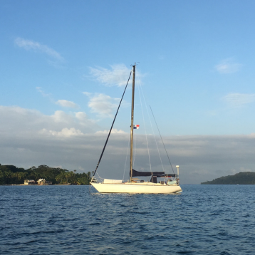 Our sailboat home on anchor.
