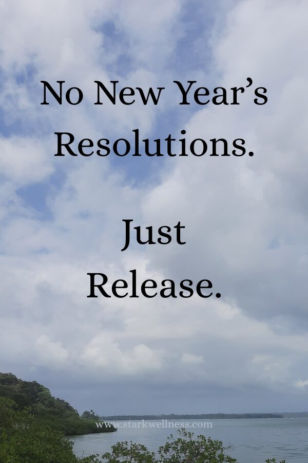 A beautiful sky and water front view with "No Resolutions. Just Release." www.starkwellness.com