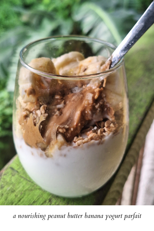 Instead of dieting, enjoy good food like this nut butter and banana yogurt parfait.